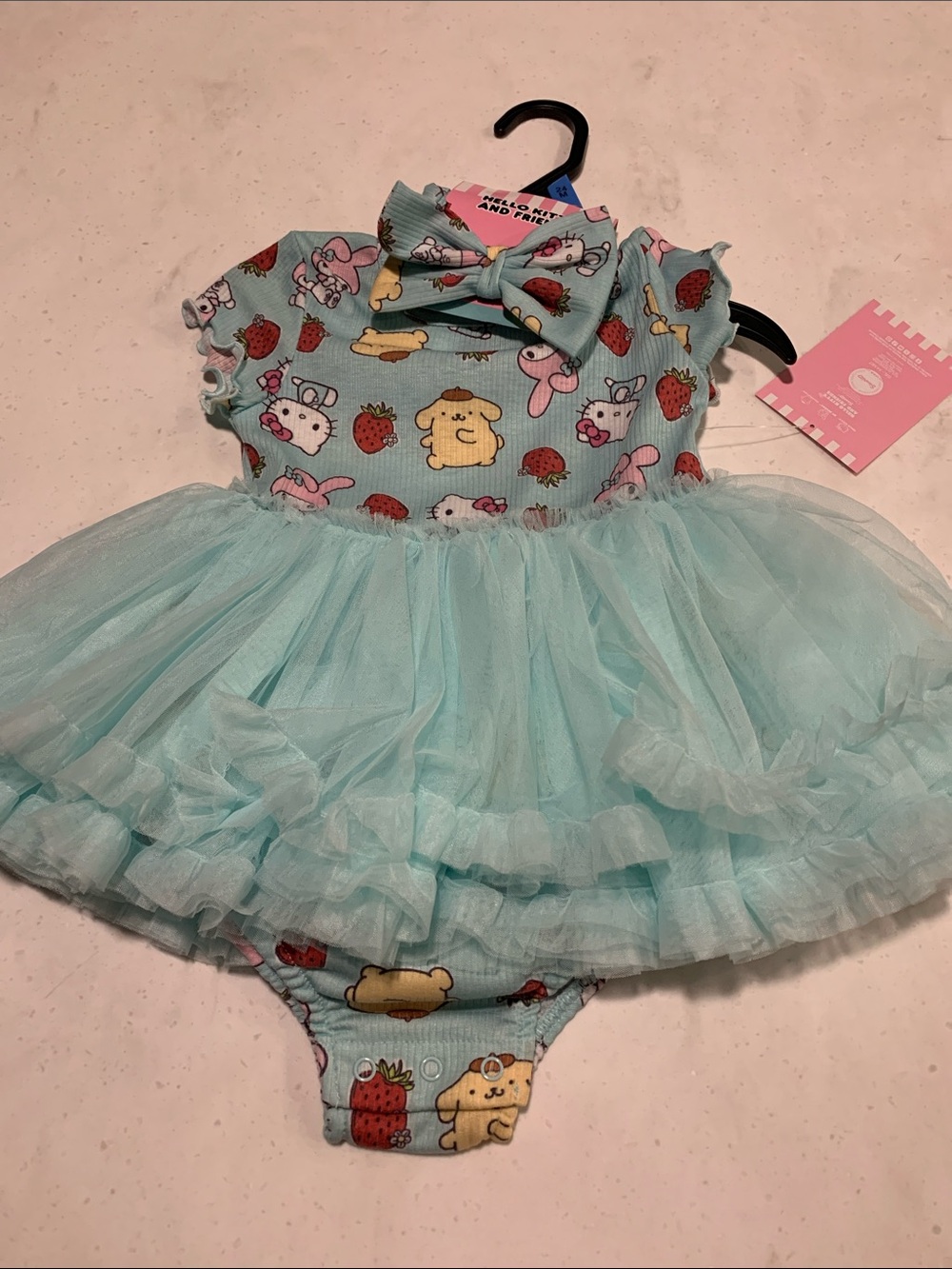 Hello Kitty & Friends aqua Tutu Dress & Matching Bow Size 24 Mo NEW Snap Crotch